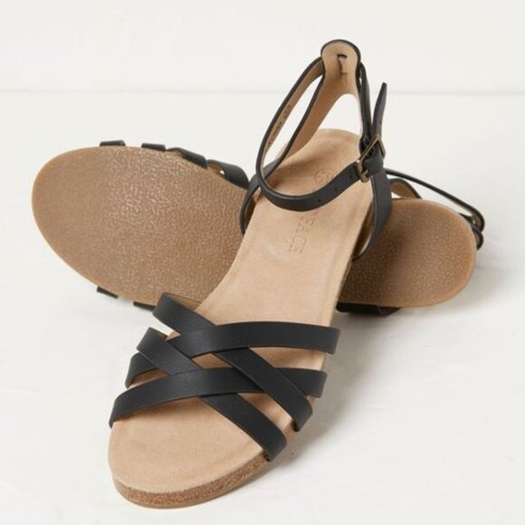 Fat Face Shoes - Fat Face Womens Beth Leather Ankle Strap Flat Strappy Sandals Shoes US 8 black